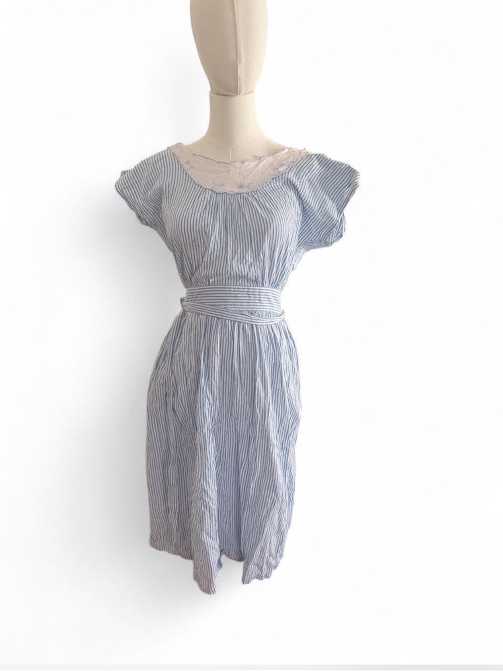 Blue Stripe Cap Sleeve Cotton Dress